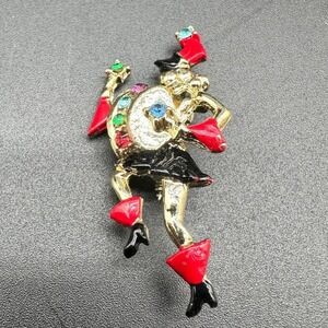 Vintage Harlequin‎ Jester Brooch Rhinestone Enamel Costume Jewelry Pin Enamel